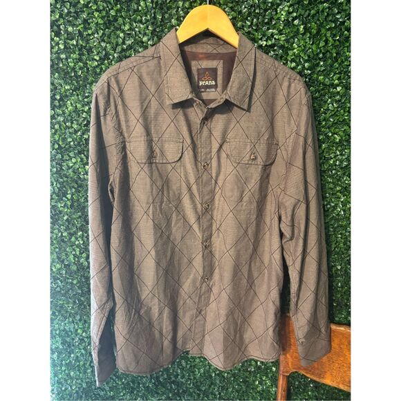 PrAna Mens Button Down Shirt Size Large Brown - Picture 1 of 4